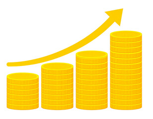Golden coins stacked forming a raising chart  