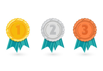 Gold Medal Icons with Orange Ribbon for 1st, 2nd, and 3rd Place Recognition