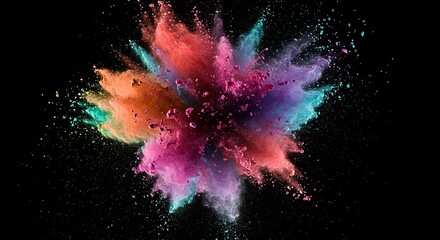 Colorful Powder Explosion Against Black Background in Festival Mood
