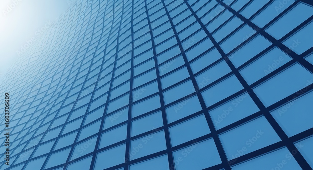 Poster abstract blue grid pattern with sunlight reflection on a curved surface