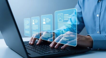 Digital recruitment process showcasing candidate profiles on a futuristic interface