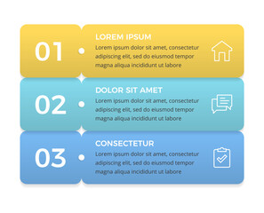 Modern vertical infographic template with three numbered colorful steps and icons