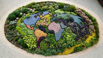 Vibrant community garden shaped like the Earth