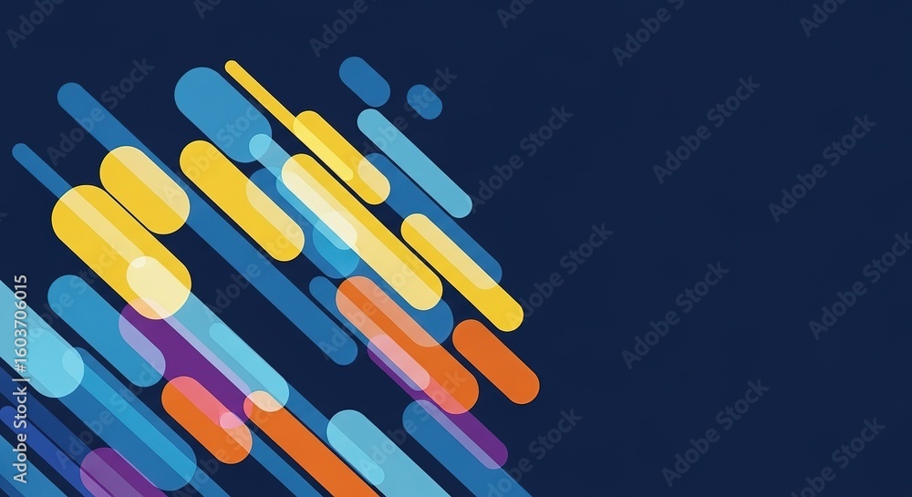 Poster vibrant abstract streaks of light and color cascade across a deep blue background creating a dynamic