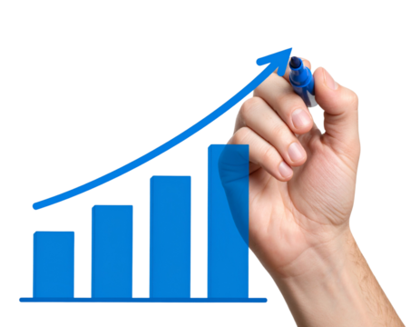 Hand drawing a graph using a blue marker, cut out 