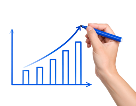 Hand drawing a graph using a blue marker, cut out