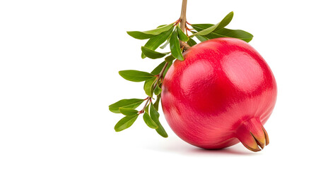 Fresh Pomegranate Fruit with Leaves on White Background