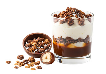 Dessert Parfait With Chocolate And Hazelnut isolated on a transparent background