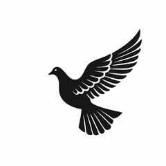 Obraz premium Flying dove silhouette in elegant black and white vector minimalist style