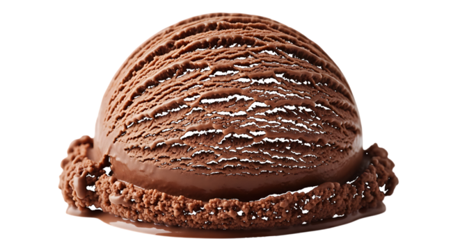Chocolate ice cream scoop isolated on a transparent background