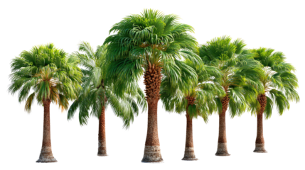 Palm Paradise: A cluster of lush, green palm trees, each with a tall, textured trunk, stands elegantly in a sunny scene, evoking a sense of tropical serenity and natural beauty.