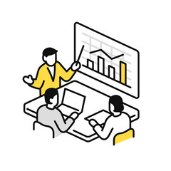 プレゼンをするビジネスパーソンのシンプルなベクターアイコンイラスト素材