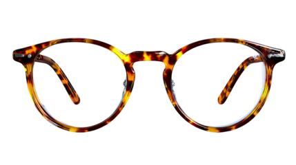 Stylish Eyeglasses: Elegant spectacles showcase a classic round frame with a distinctive tortoise-shell pattern, exuding sophistication and timeless style.