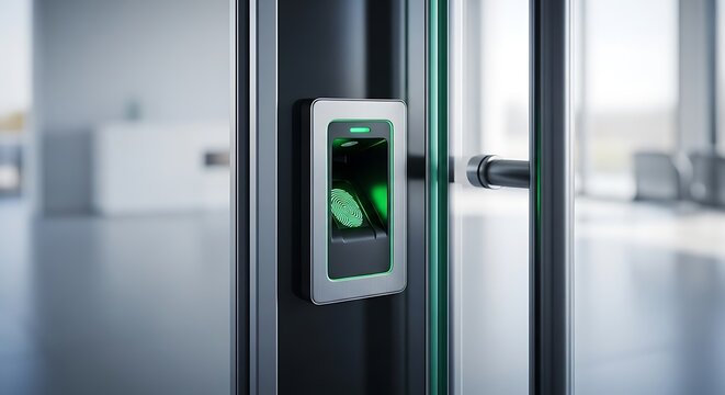 Biometric scanner on glass door fingerprint reader