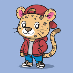 Cartoon Leopard Mascot in Streetwear Outfit