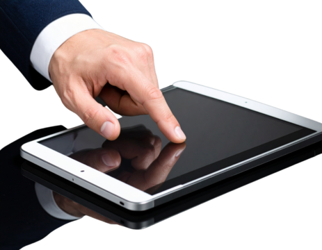 Man scans finger through touch screen - Powered by Adobe