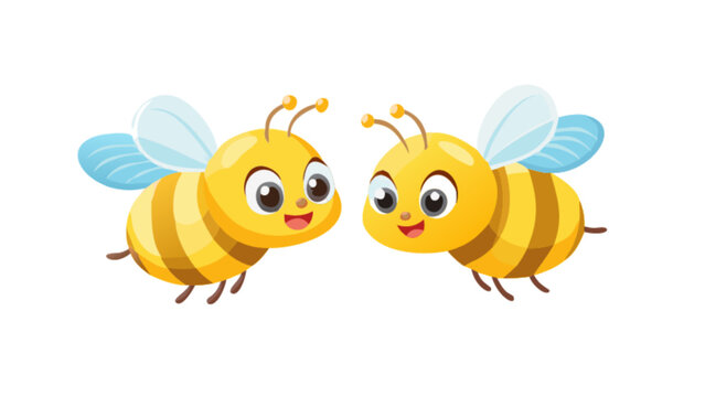 Cute cartoon honey bees vector illustration, bee character design for kids and spring theme projects