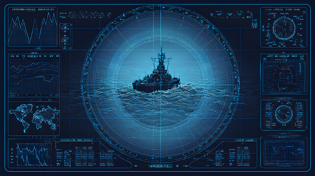 Military ship sonar screen interface Stock Vector
