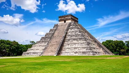 Ancient pyramid in a sunny landscape