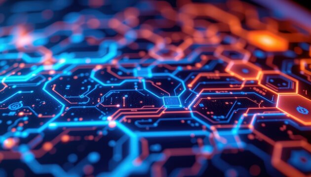 abstract futuristic blue background with glowing grid lines and hexagonal patterns