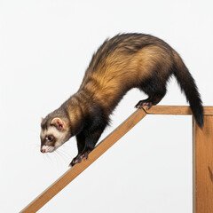 Precarious Perch: A Ferret Balances on a Ledge with Determination in 8K Detail.