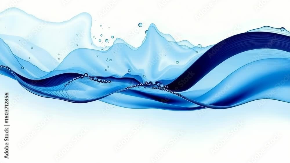 Poster an abstract wave of blue water flows dynamically, creating a clean and fresh visual element