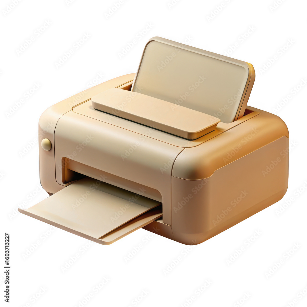 Poster 3d compact printer with paper output isolated on transparent background