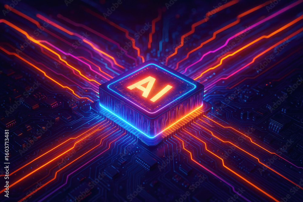 Aufkleber glowing artificial intelligence processor circuit board chip technology