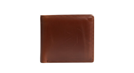 minimal brown leather wallet top view on transparent background PNG file