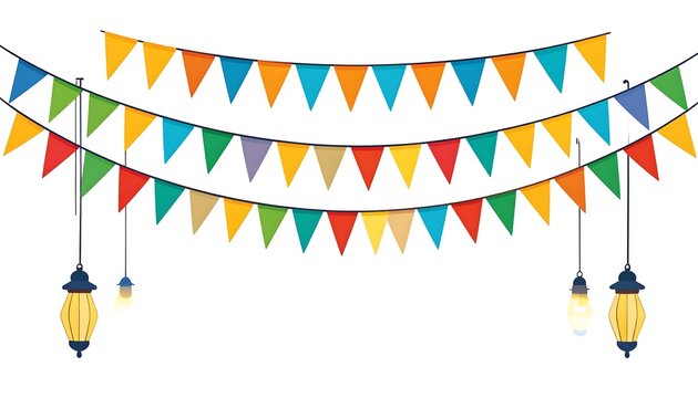 Colorful triangular flags and lanterns