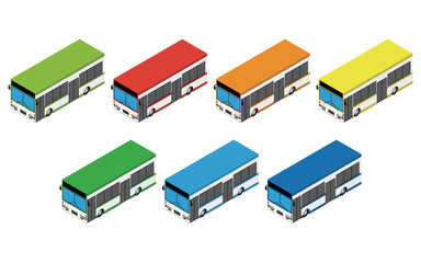 バス　アイソメトリック　イラスト　セット　カラフル