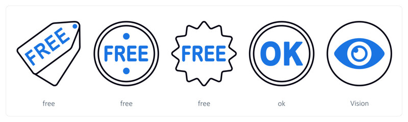 A set of 5 mix icons as free, ok, vision
