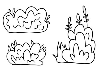 A set of hand drawn illustrations of bushes in a minimalist style. Perfect for creating natural and organic designs for backgrounds, borders and nature-themed projects.