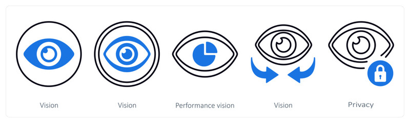 A set of 5 mix icons as vision, performance vision, privacy