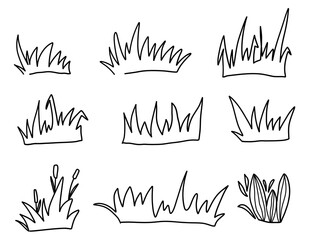 A set of hand drawn grass illustrations in a minimalist style. Perfect for creating natural and organic designs for backgrounds, borders and nature-themed projects.