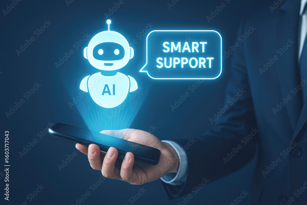 Poster holographic robot smart support message artificial intelligence hologram