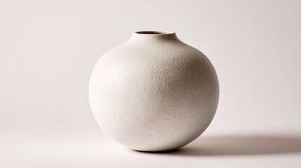 A simple, round, cream-colored ceramic vase with subtle texture