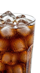 closeup glass of cola with ice cubes, PNG file