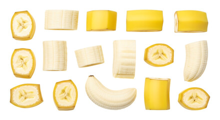 banana slices top view food mockup on transparent background PNG file