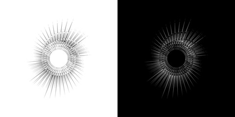 Dynamic abstract spiral sound wave rhythm lines. Circular spiral sound wave rhythm of lines. Circular futuristic abstract lines, black and white background.