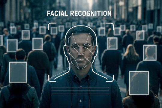 Man identified in crowd by facial recognition technology face