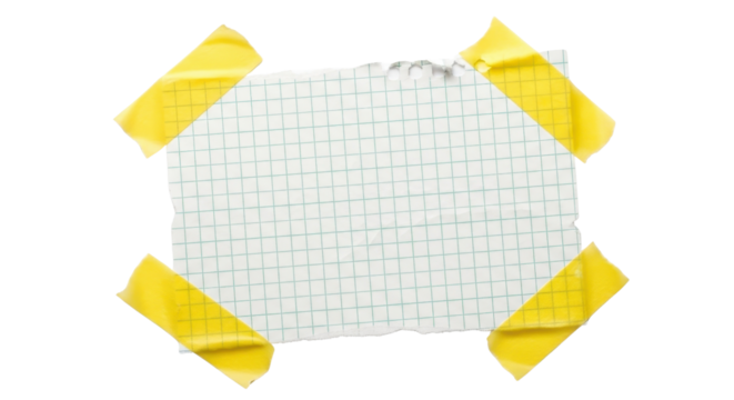 Torn square paper with yellow tape for notice isolated PNG with Transparent Background