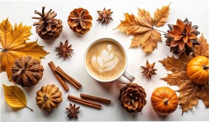 Brown autumn still life with Christmas nuts, cinnamon sticks, star anise, and sweet orange for a holiday dessert aroma