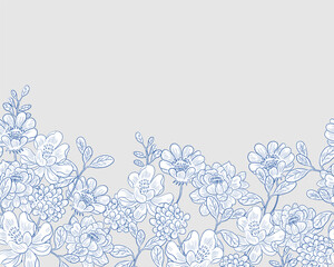 Hand Drawn Rose and Hydrangea Background