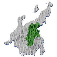 ハニカム構造状の長野県の立体地図