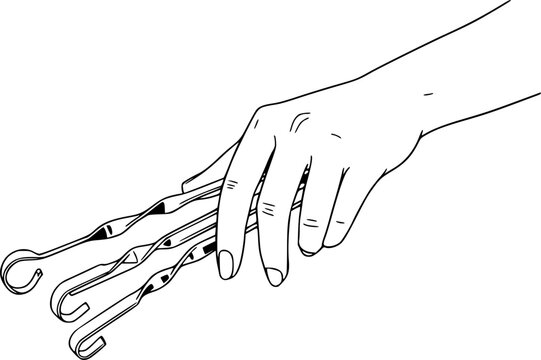 hand holding skewers, black and white clip art preview