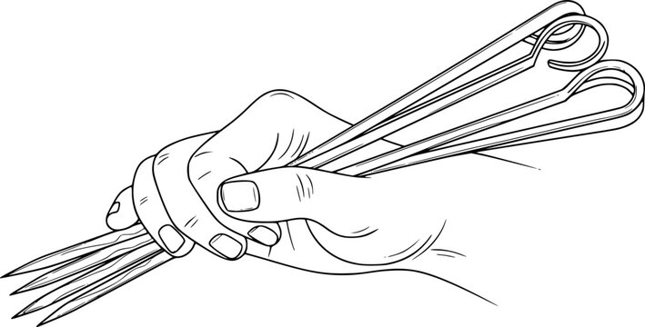 hand holding skewers black and white clip art preview