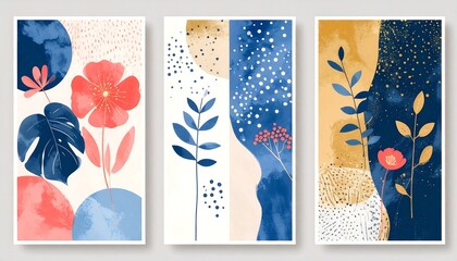 Abstract botanical art featuring floral and leaf motifs in a minimalist style