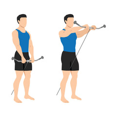 Man doing Cable Front Raises Exercise. Flat vector illustration isolated on white background