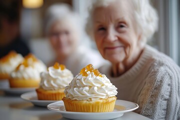 Group of cheerful senior residents enjoying breakfast together in a nursing home care center, fostering a sense of community and companionship among the elderly, Generative AI